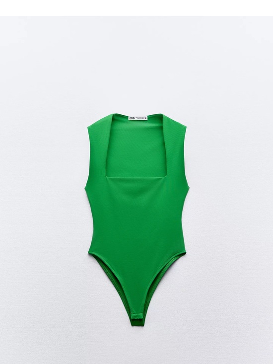 Zara Tops - Zara Green Square Neck Sleeveless Bodysuit